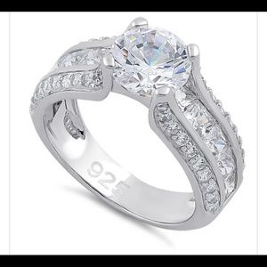 Sterling Silver Round & Princess Cut Clear CZ Ring